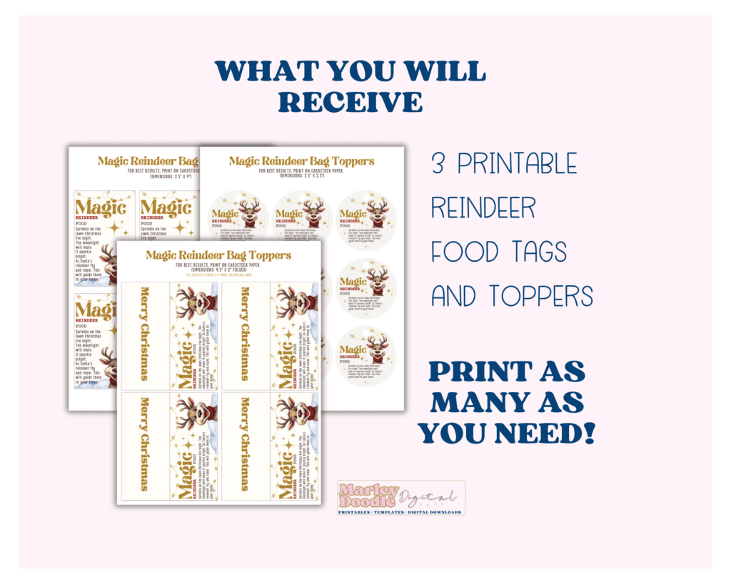 Printable Magic Reindeer Food Tags - Marley Doodle Digital