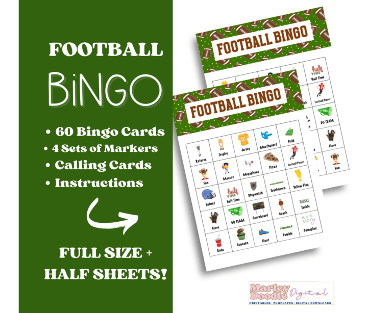 Free Printable Football Squares 100 Grid Template - Marley Doodle Digital