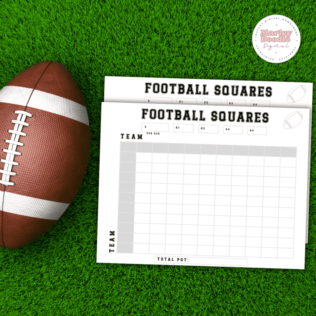 Free Printable Football Squares 100 Grid Template Marley Doodle Digital