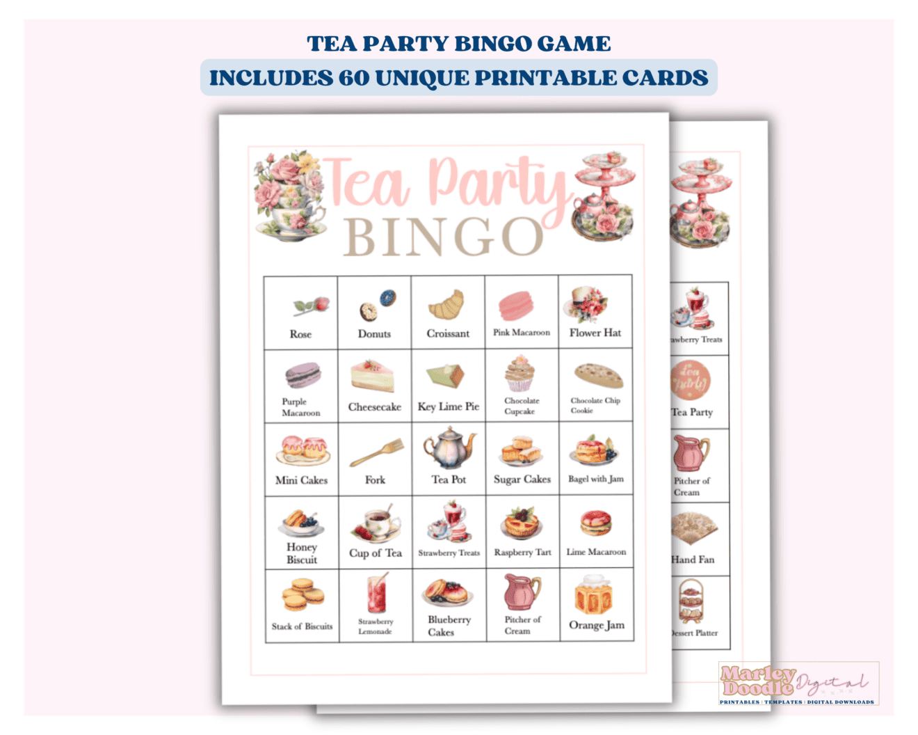 Tea Party Bridal Shower Bingo Game – 24 Player Cards, Calling Cards & Chips, Tea-Themed Party Game