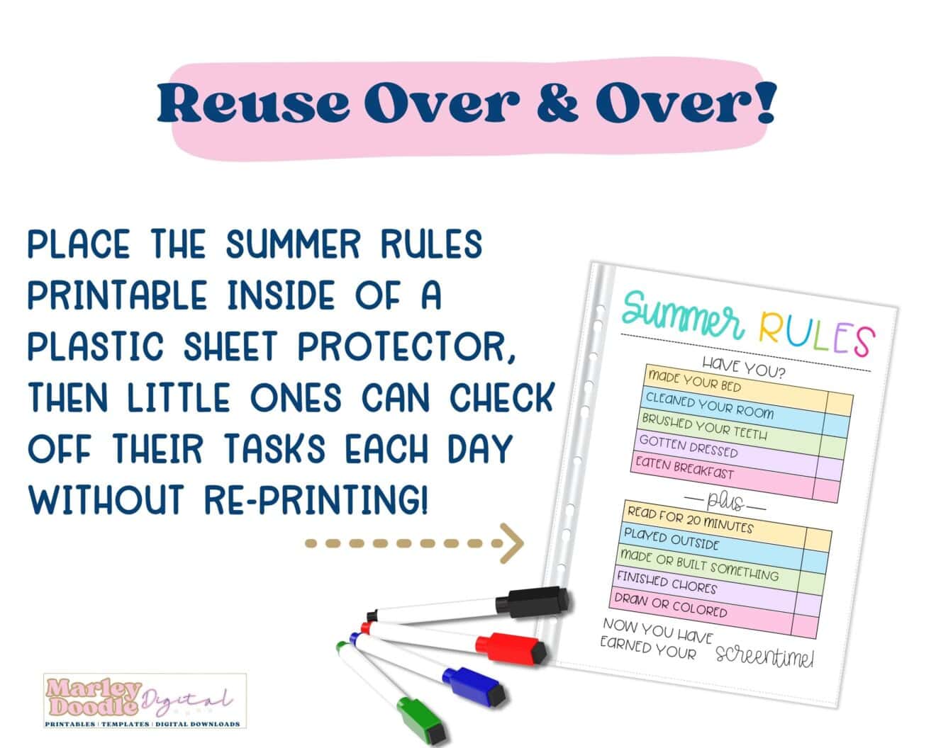 Simple Free Printable How to Earn Screen Time Chore Chart - Marley ...