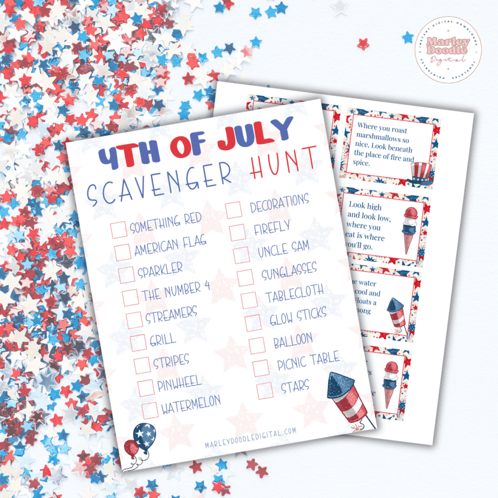 Free Printable 4th of July Kids Scavenger Hunt (2 Versions) - Marley ...