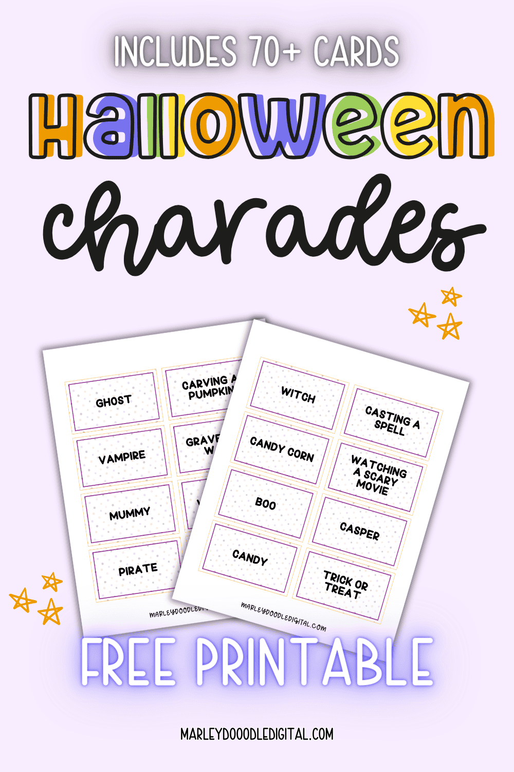 Free Halloween Charades Game 80 Cards Included! Marley Doodle Digital