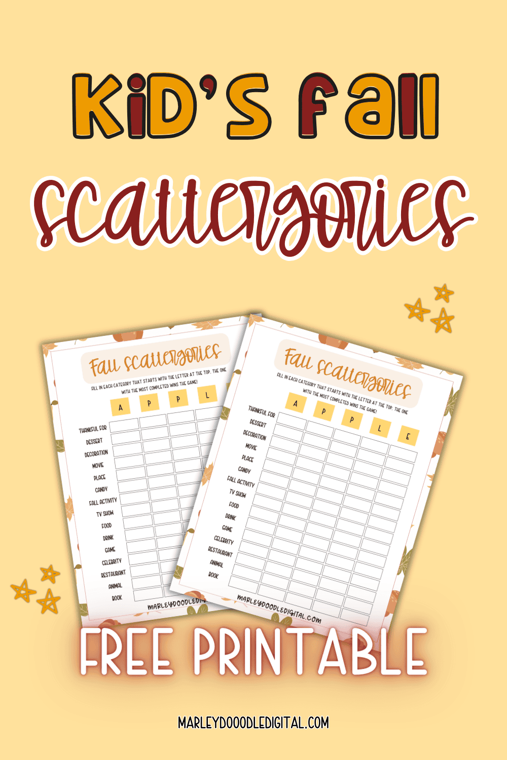Festive Fall Scattergories Game (Free Printable) - Marley Doodle Digital