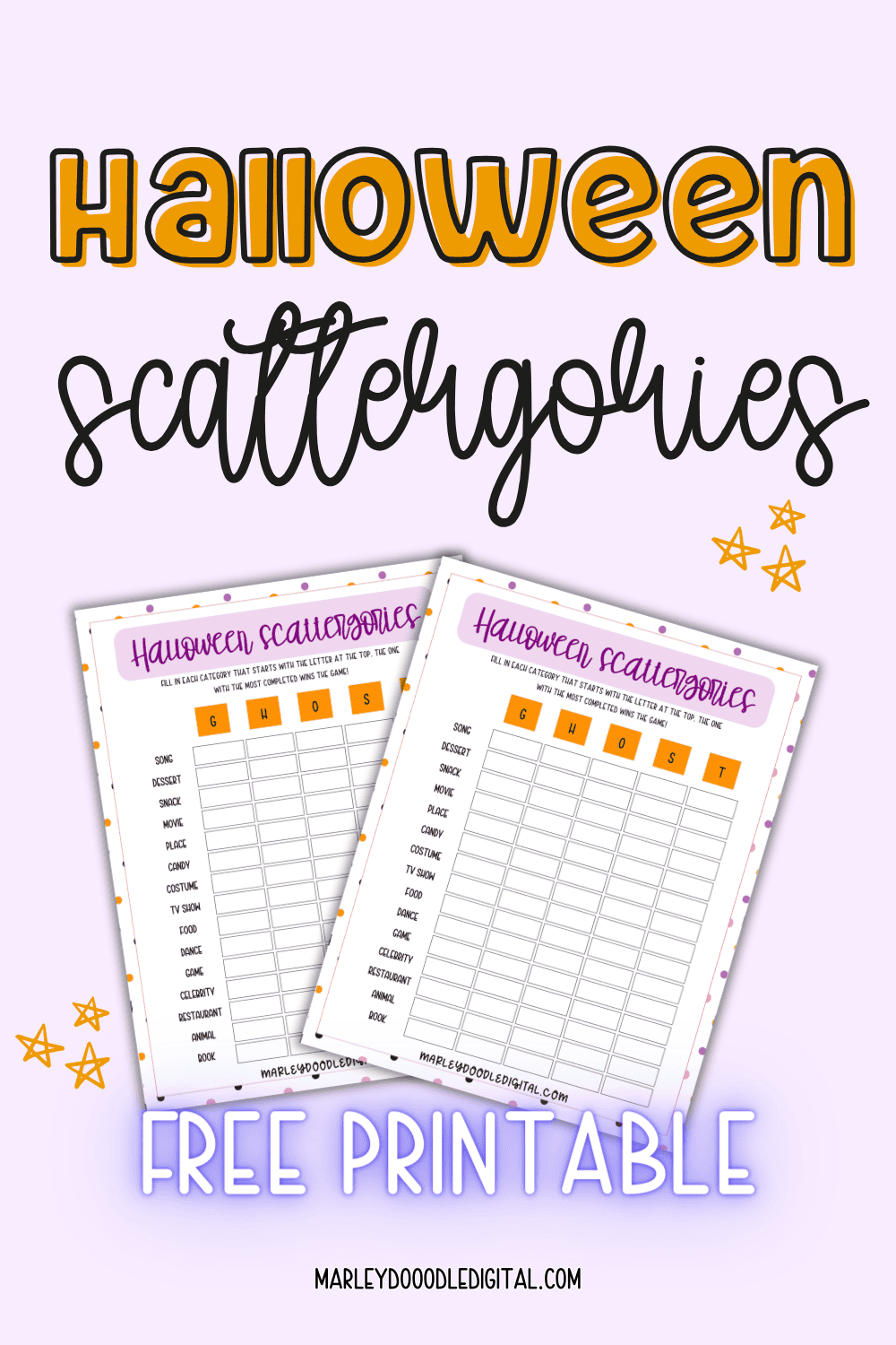 Halloween Scattergories Party Game (Free Printable) - Marley Doodle Digital