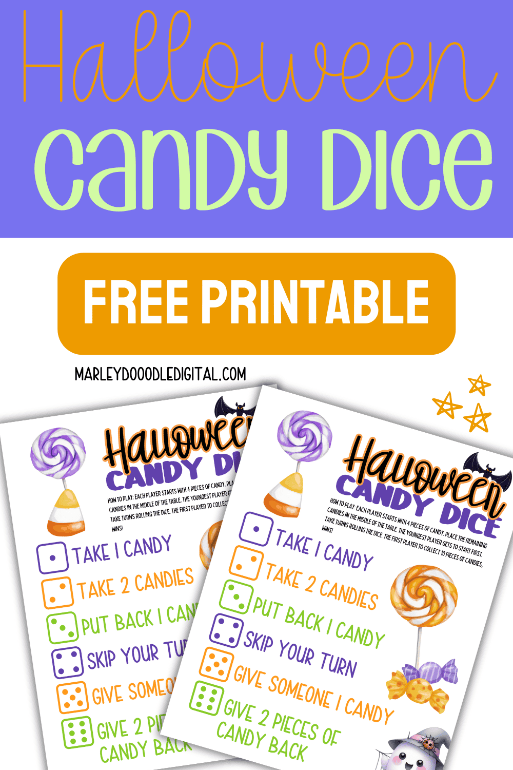 Halloween Candy Dice (Free Printable) - Marley Doodle Digital