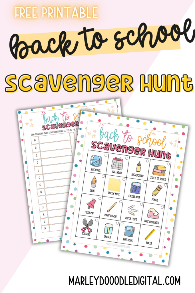 Free First Day of School Printable Classroom Scavenger Hunt - Marley ...