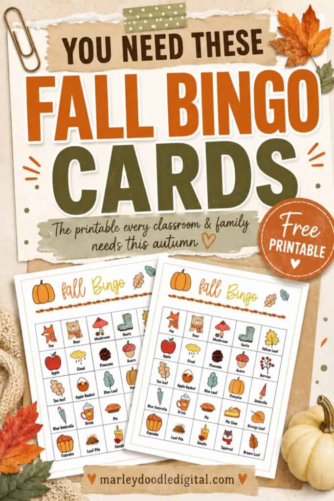 Autumn bingo cards for the classroom.