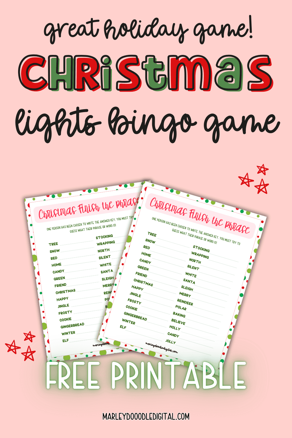 Free Printable Christmas Lights Bingo Scavenger Game - Marley Doodle ...