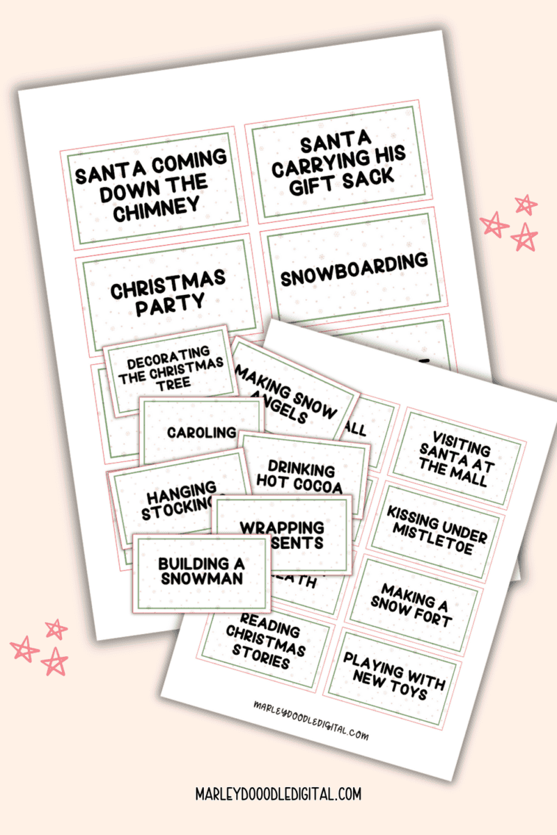 Free Christmas Pictionary Game (72 Printable Cards!) - Marley Doodle ...