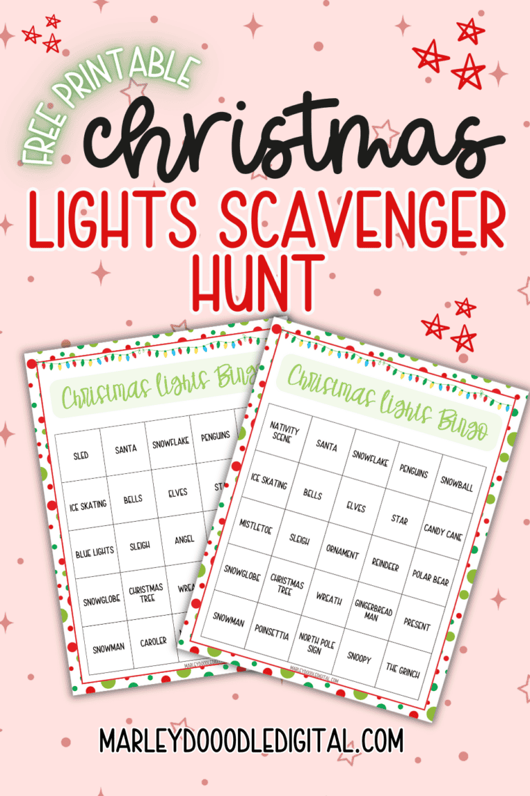 Free Printable Christmas Lights Bingo Scavenger Game - Marley Doodle ...