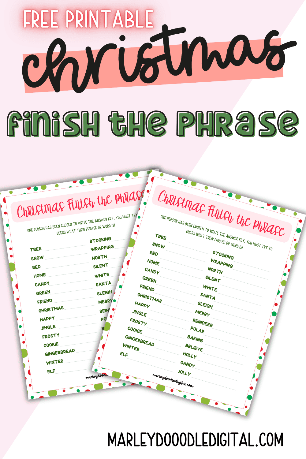 Fun Christmas Finish the Phrase Game (Free Printable ) Marley Doodle