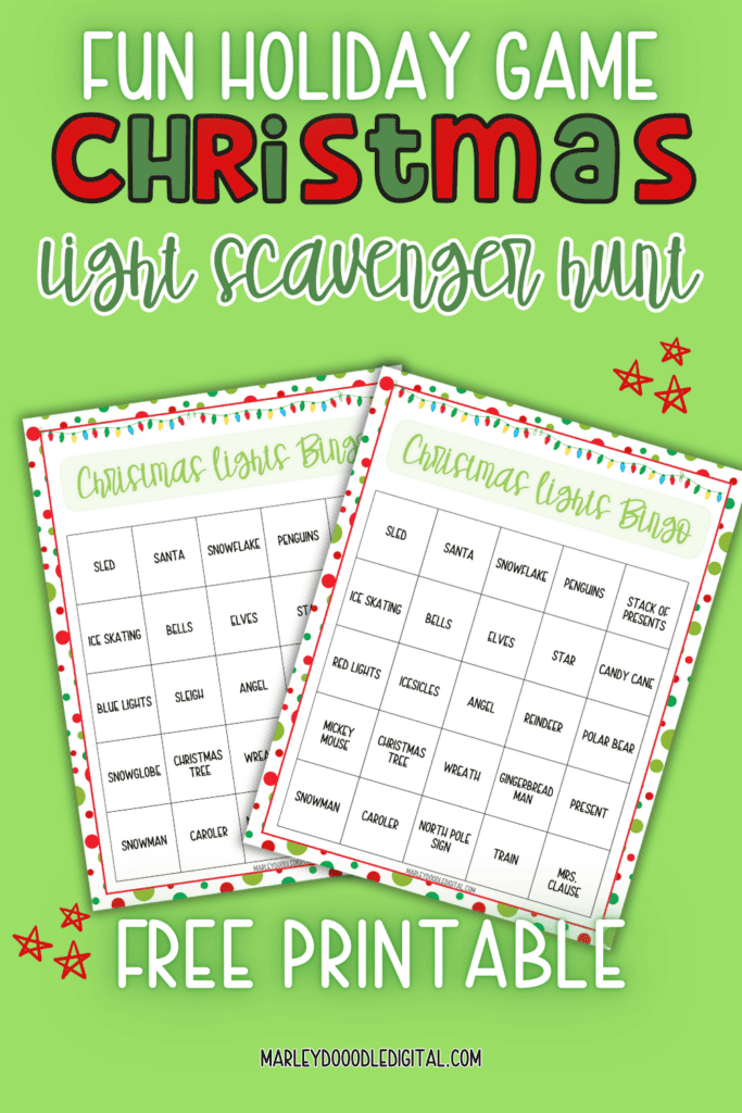 Free Printable Christmas Lights Bingo Scavenger Game - Marley Doodle ...