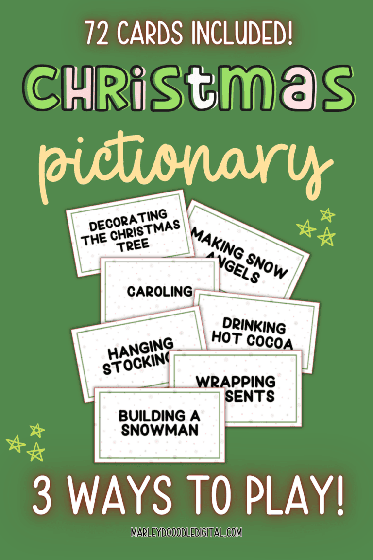 Free Christmas Pictionary Game (72 Printable Cards!) - Marley Doodle ...