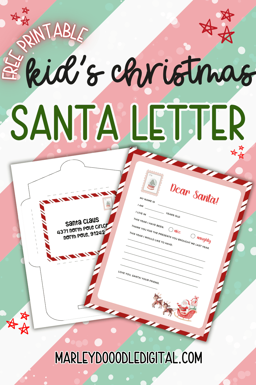 Free Printable Letter to Santa Claus and Envelope - Marley Doodle Digital