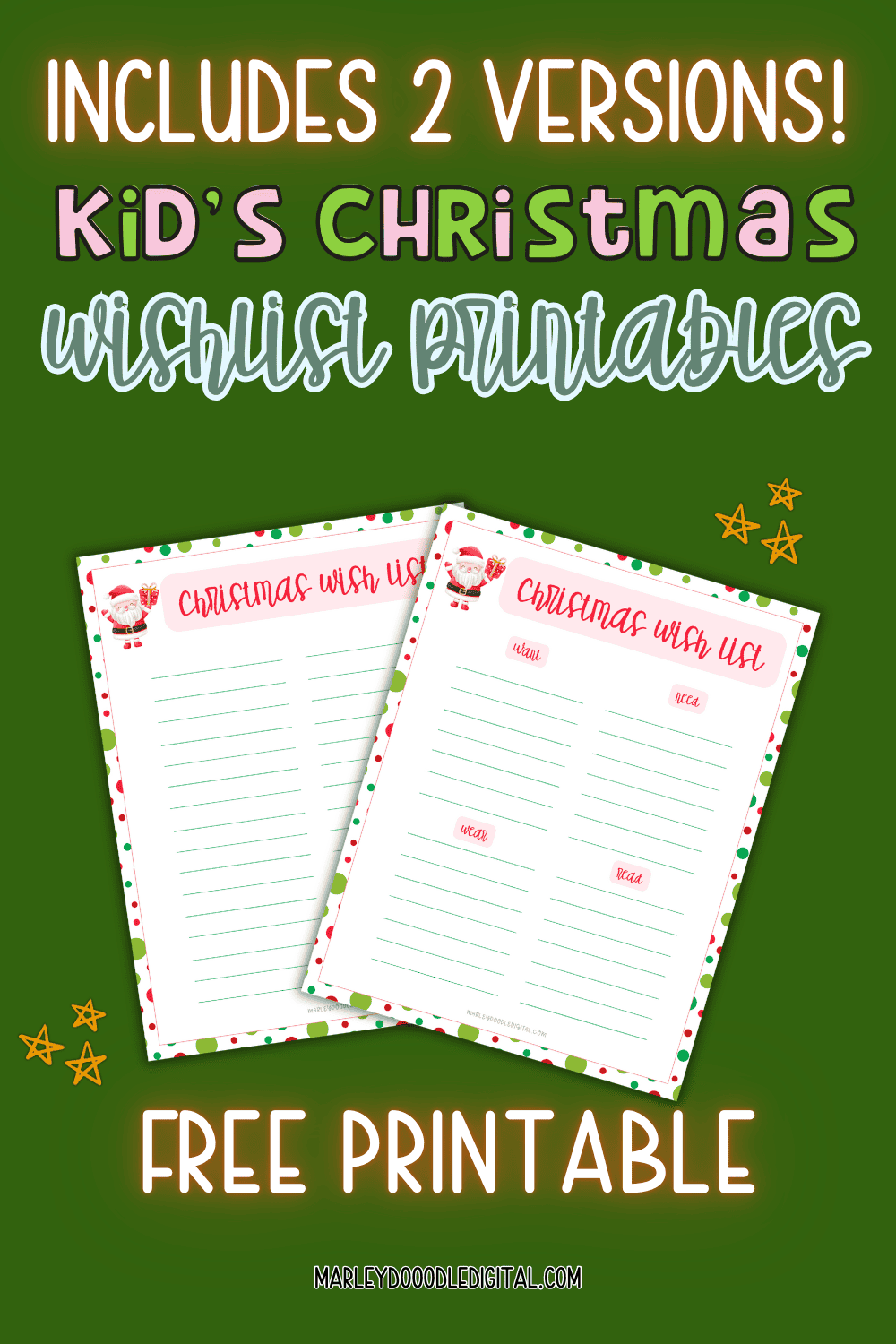 Cute Printable Christmas Wish List for Kids (Free Printable) - Marley ...