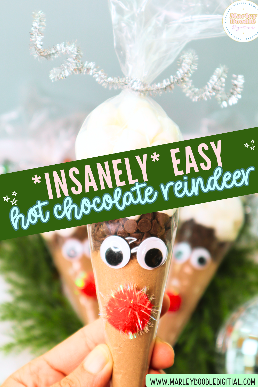 DIY Reindeer Hot Chocolate Cones w/ Printable Easy Christmas Gift