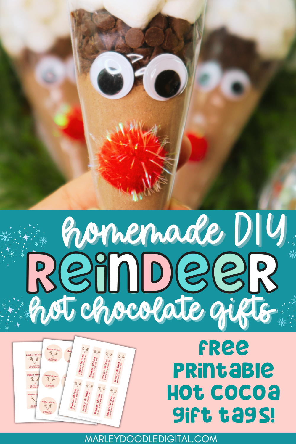 DIY Reindeer Hot Chocolate Cones w/ Printable Easy Christmas Gift