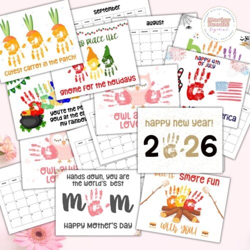 2026 Cute & Free 12 Month Handprint Art Calendar - Marley Doodle Digital