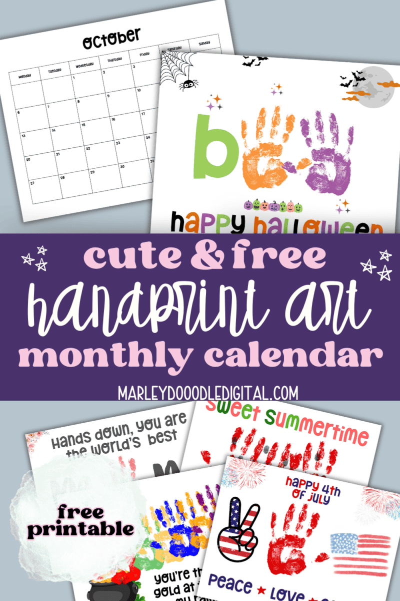 2026 Cute & Free 12 Month Handprint Art Calendar - Marley Doodle Digital