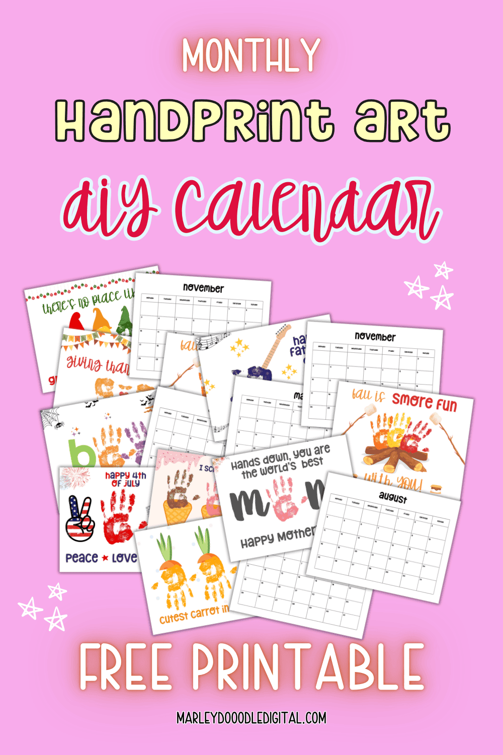 2026 Cute & Free 12 Month Handprint Art Calendar - Marley Doodle Digital