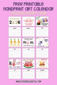 2026 Cute & Free 12 Month Handprint Art Calendar - Marley Doodle Digital