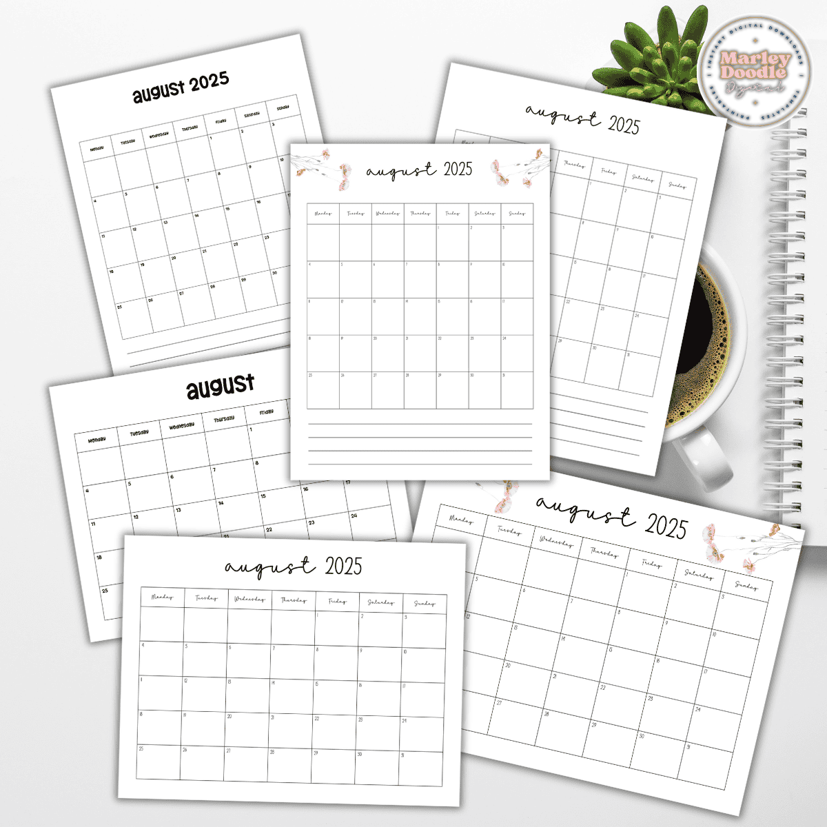 August Monthly Calendar Printables