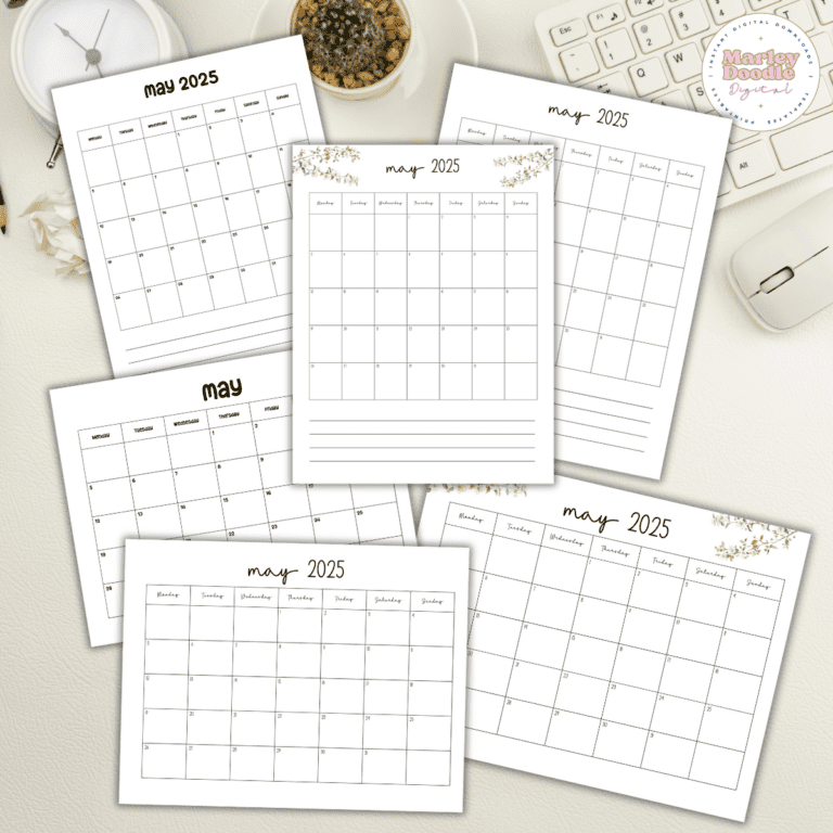 May Monthly Calendar Printables