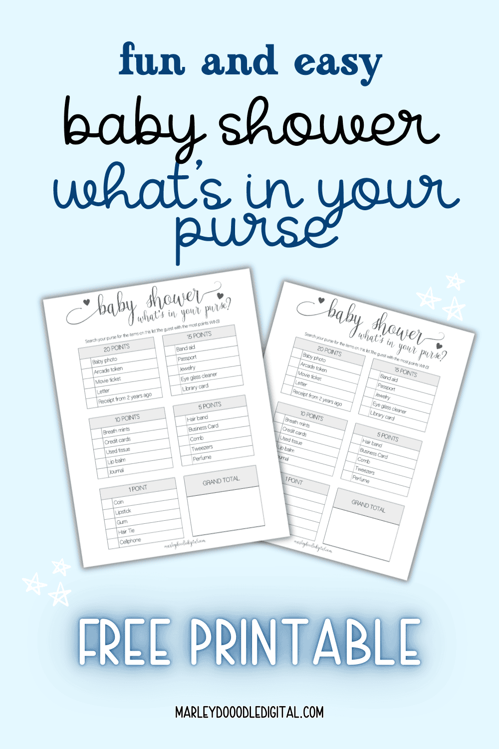 Free Printable What's in Your Purse Game for Baby Showers - Marley ...