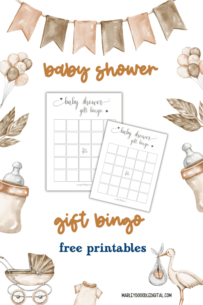 Free Printable Baby Shower Gift Bingo Game - Marley Doodle Digital