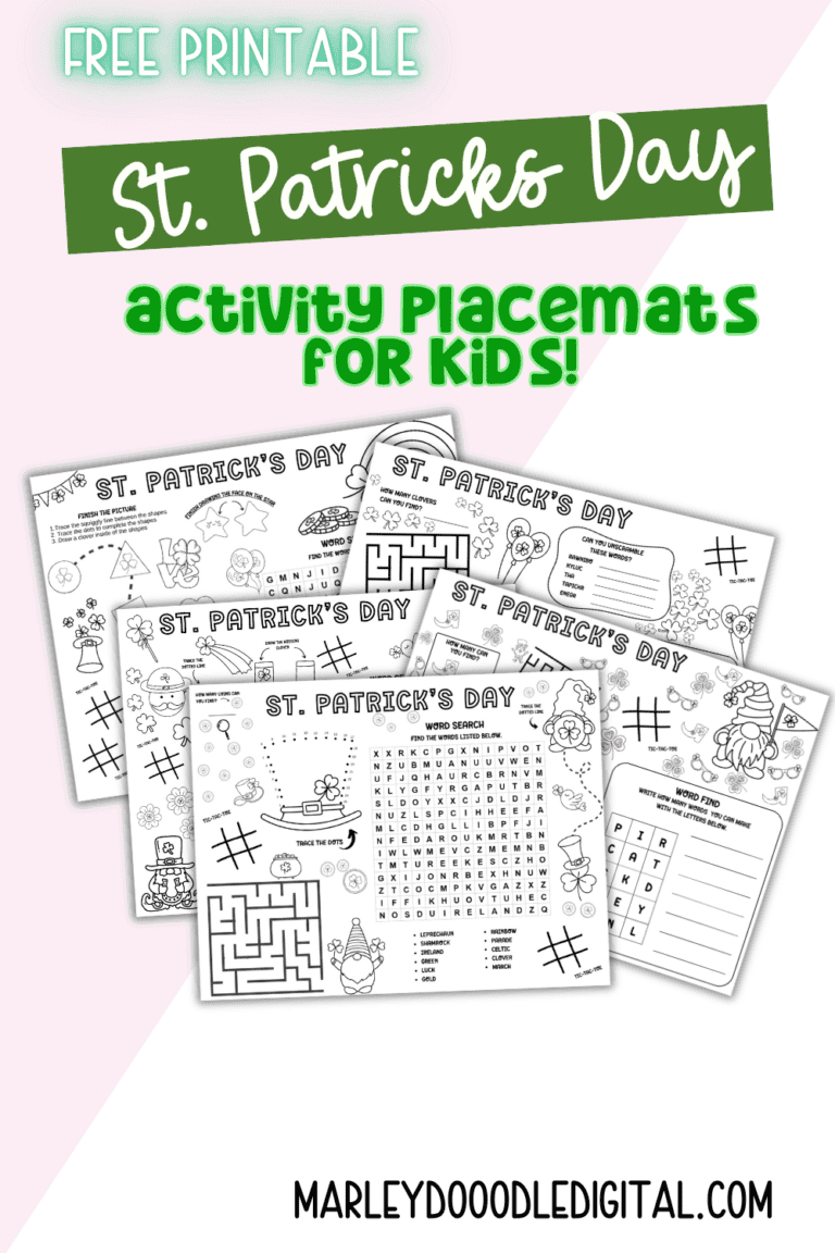 5 Fun St. Patrick's Day Activity Placemats for Kids - Marley Doodle Digital