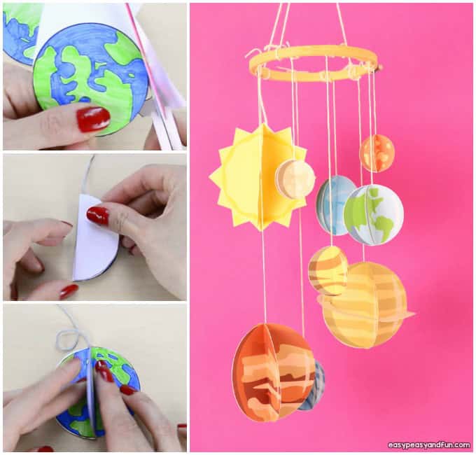 3D Paper Mobile Planets Craft Template