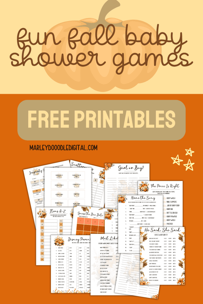 23+ Free Printable Fall Themed Baby Shower Games - Marley Doodle Digital