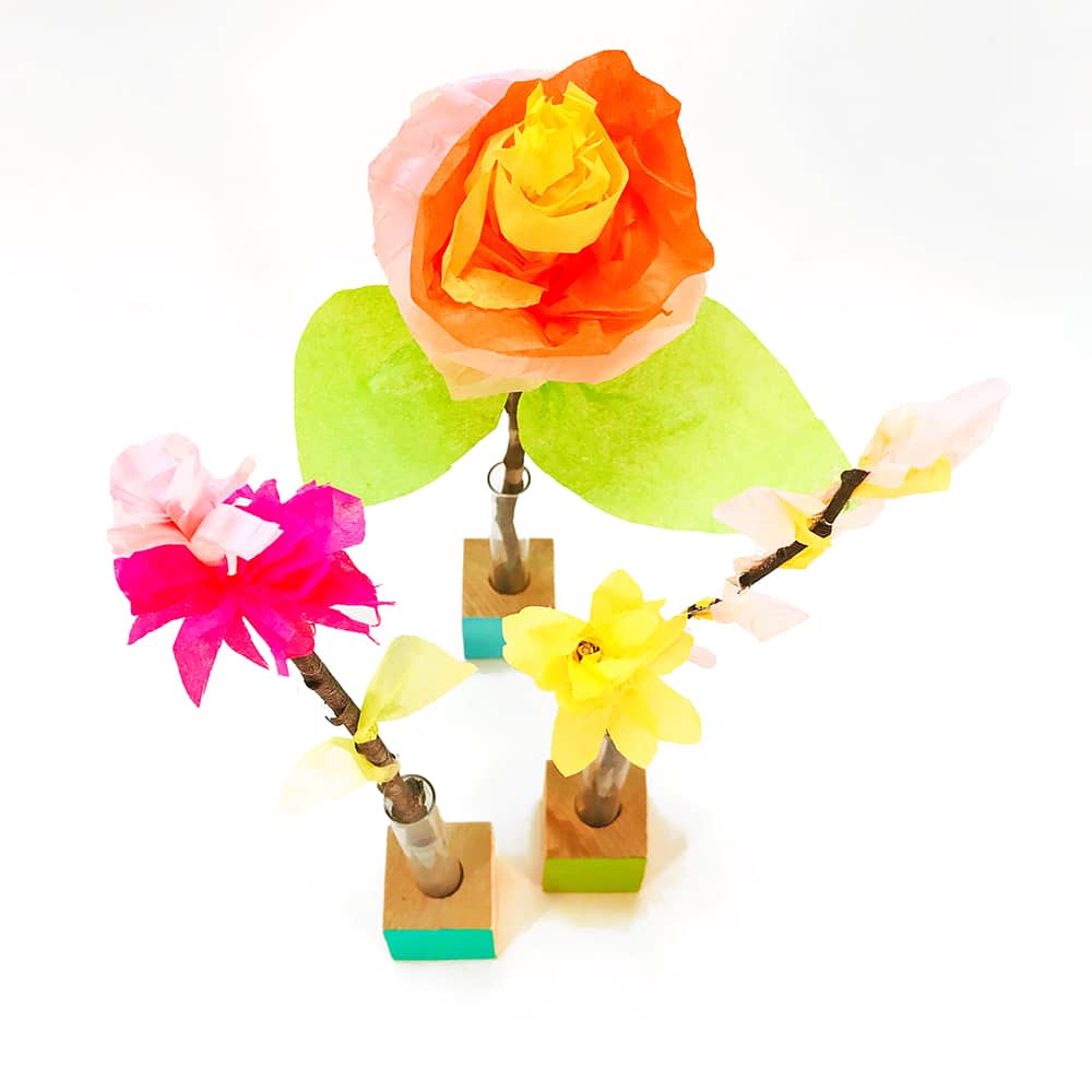 Twig and Tissue Paper Flowers