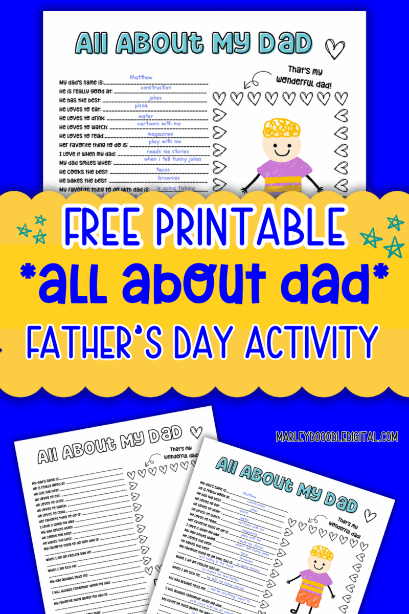 All About My Dad (Free Fathers Day Activity) - Marley Doodle Digital