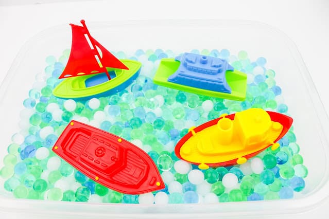 Busy Boats Sensory Bin with Water Beads
