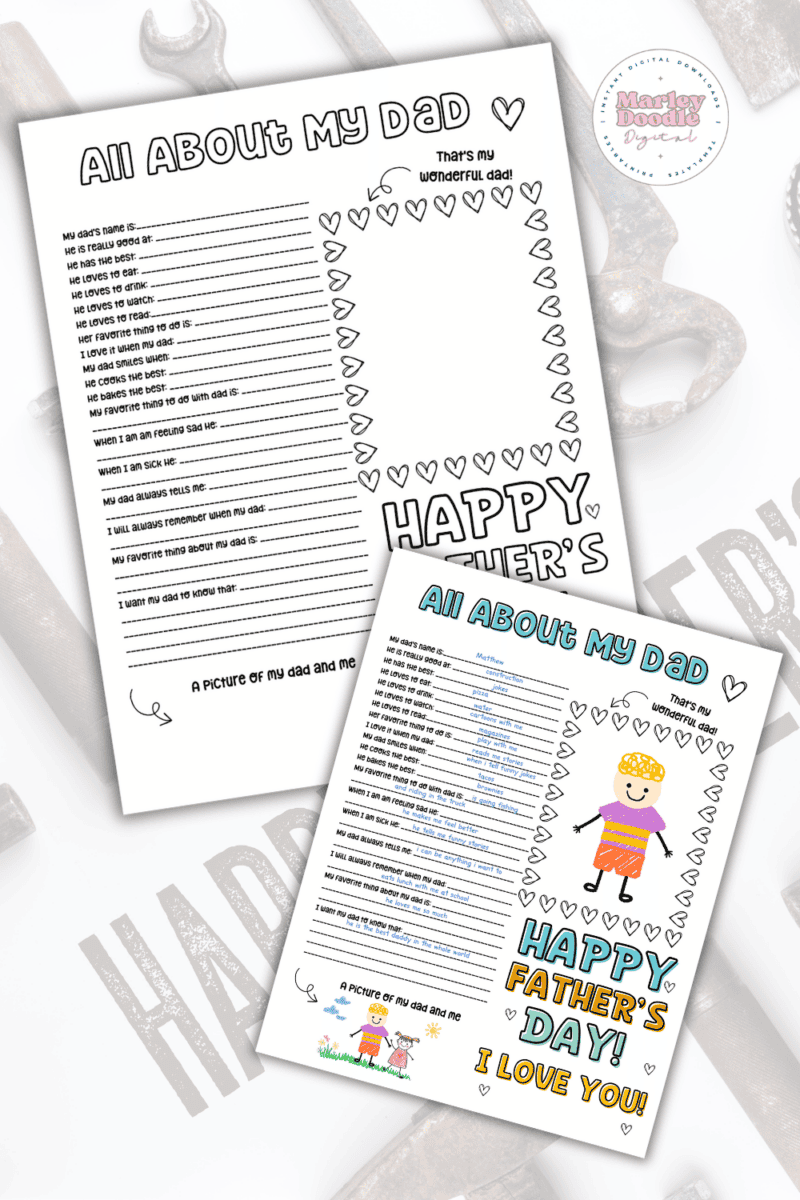 All About My Dad (Free Fathers Day Activity) - Marley Doodle Digital