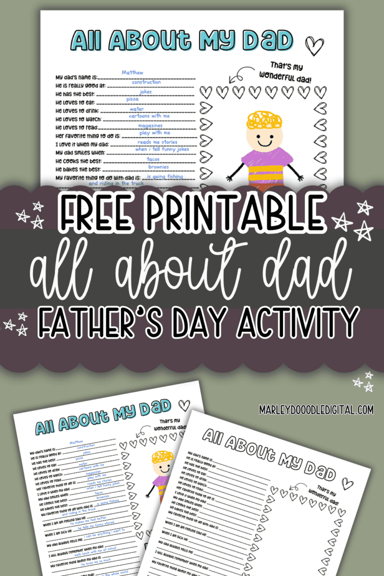 All About My Dad (Free Fathers Day Activity) - Marley Doodle Digital