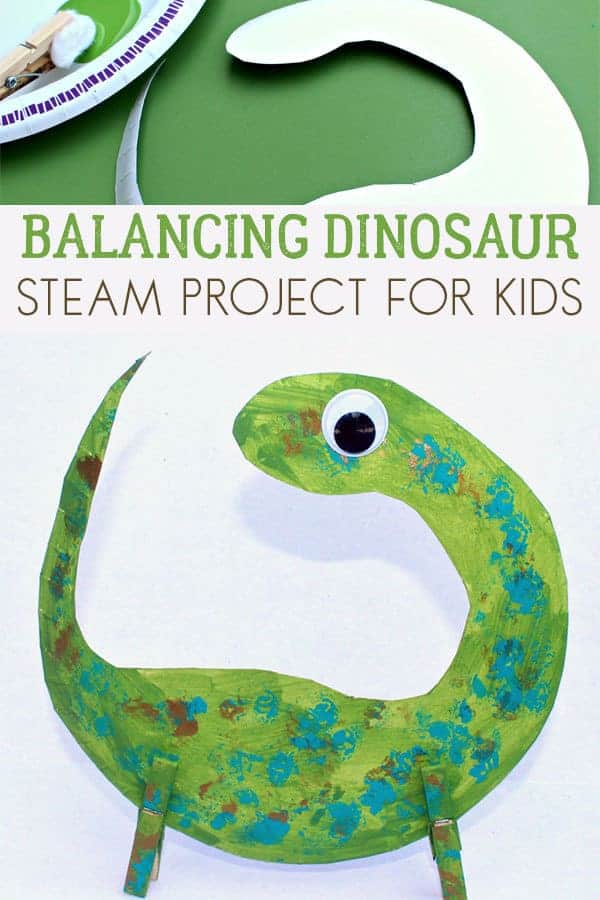 Paper Plate Balancing Dinosaur STEAM Activity for Kids