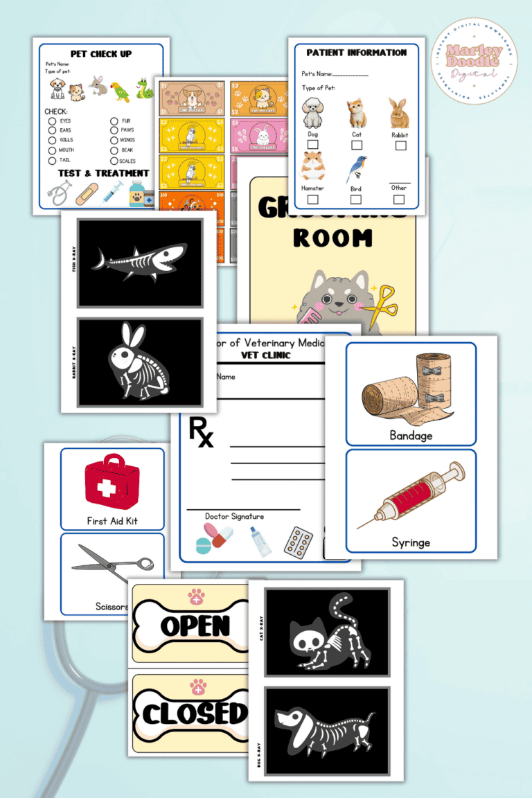 36+ Vet Clinic Dramatic Play Printables - Marley Doodle Digital