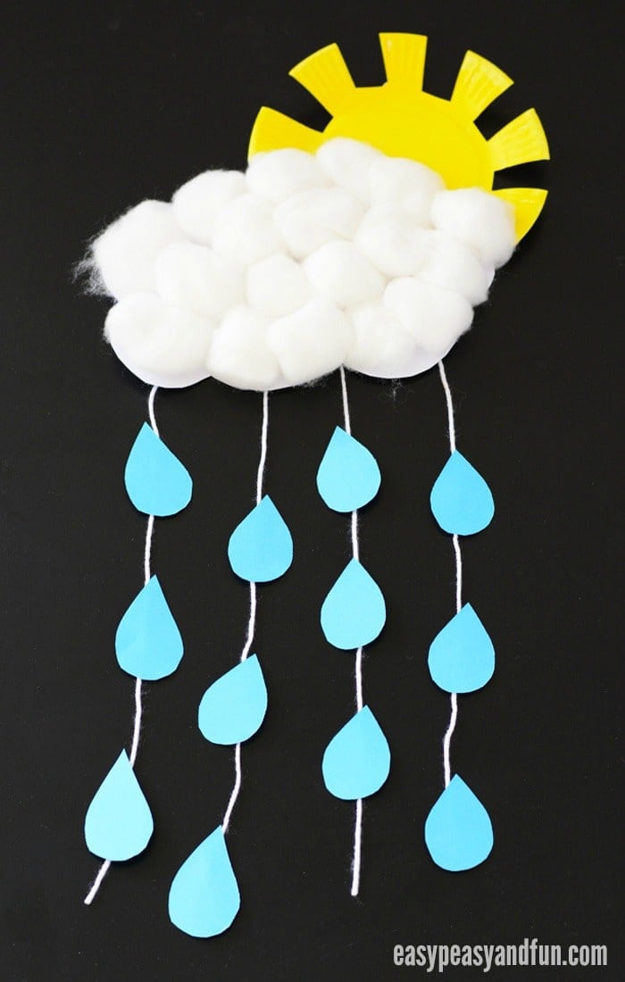 Rain Cloud Paper Craft with a Paper Plate Sun.