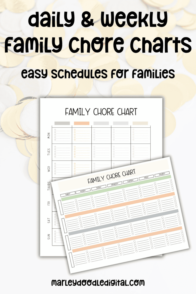 Free Printable Family Chore Charts - Marley Doodle Digital