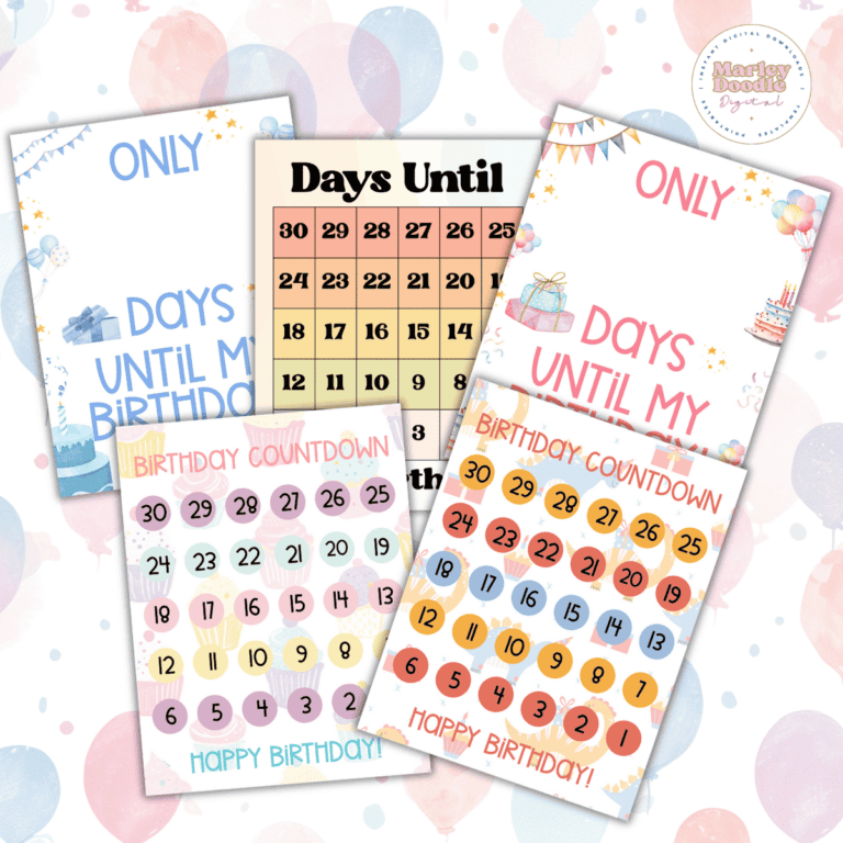 5 Free Printable Birthday Countdown Calendars