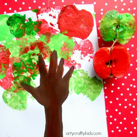 Handprint Apple Tree with Apple Stamping