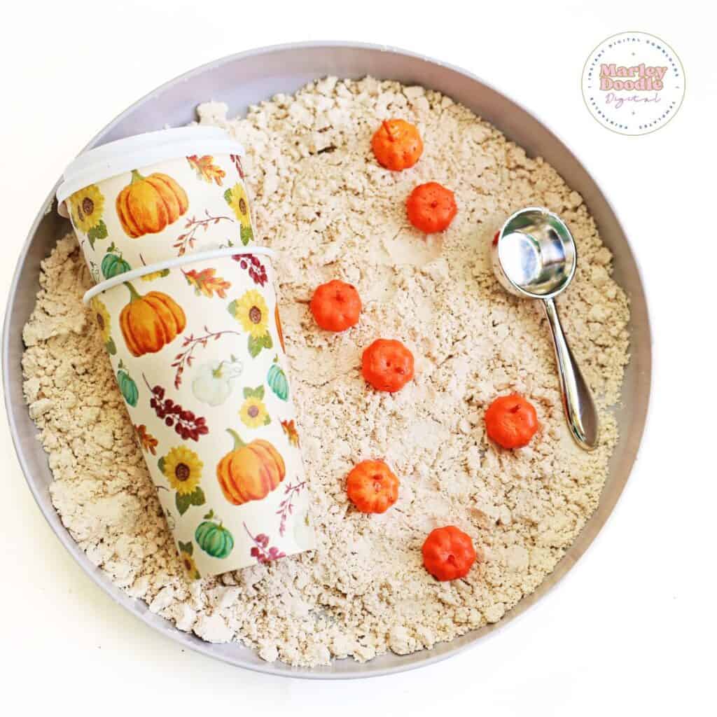 Pumpkin Spice Latte Sensory Bin - Marley Doodle Digital