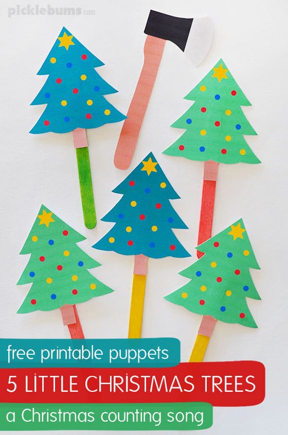 Five Little Christmas Trees Song – free printable puppets
