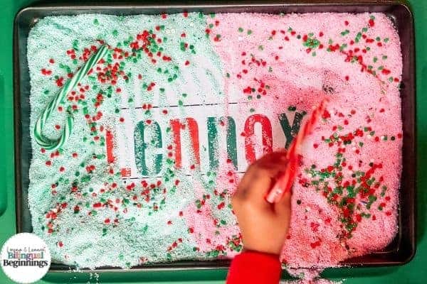 Peppermint Sensory Salt Writing Tray 