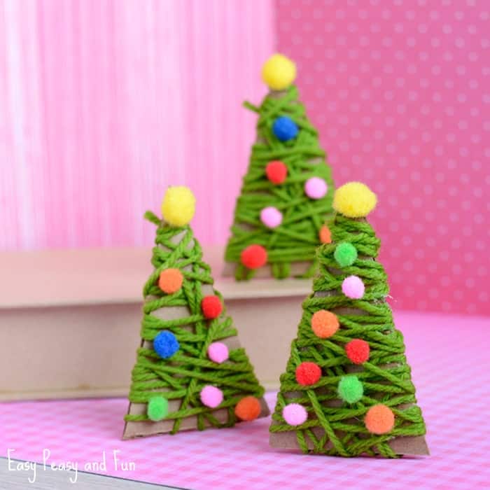 Yarn Wrapped Christmas Tree Ornaments