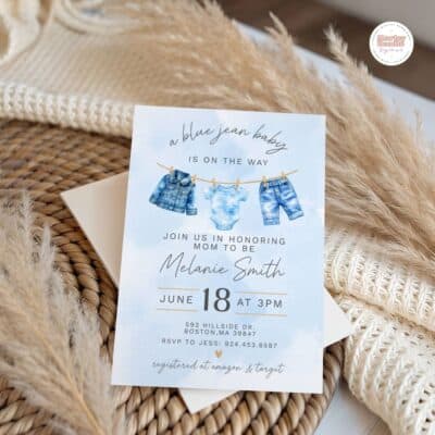 Blue Jean Baby Shower Invitation Template | Editable Canva Denim Baby Shower Invite