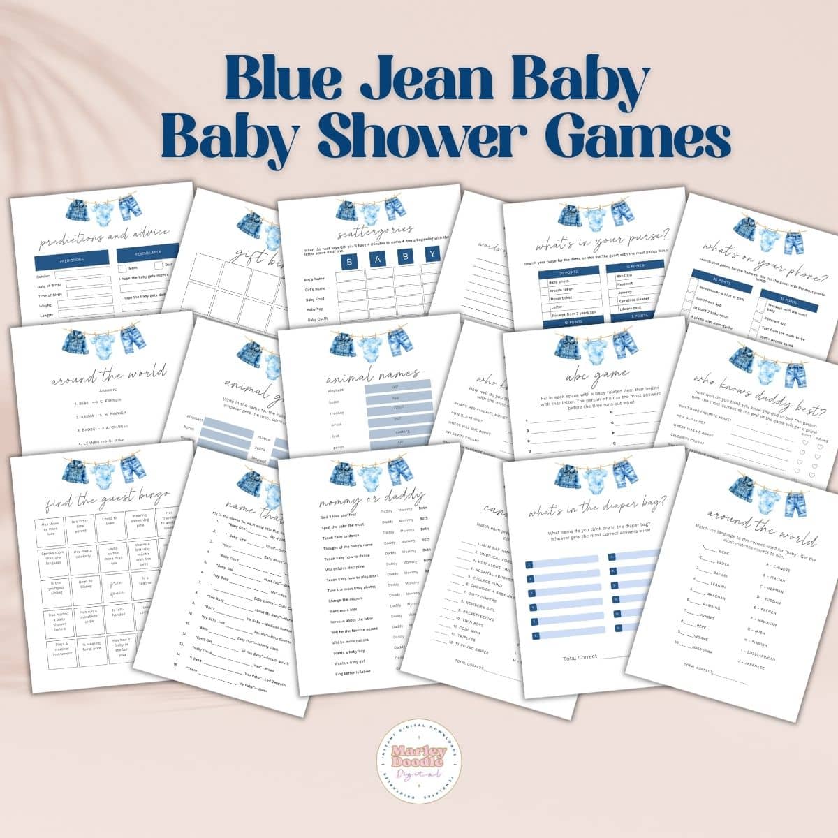 Blue Jean Baby Shower Games Printable Bundle